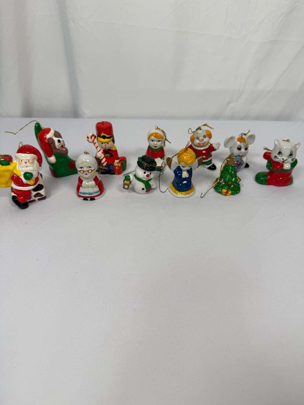 Vintage Ceramic Christmas Ornaments Set of 10 Handpainted Holiday Figures - Picture 1 of 6
